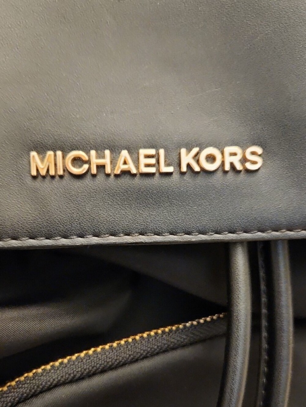 Michael Kors Black Nylon & Leather Drawstring Backpack with Gold Hardware - Picture 3 of 3